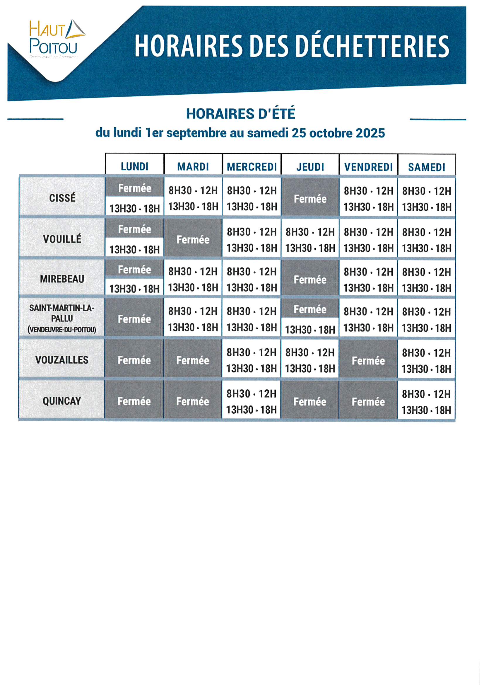 horaire dété